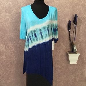 TlO women’s tunic top. Aqua, blue and white. XL
